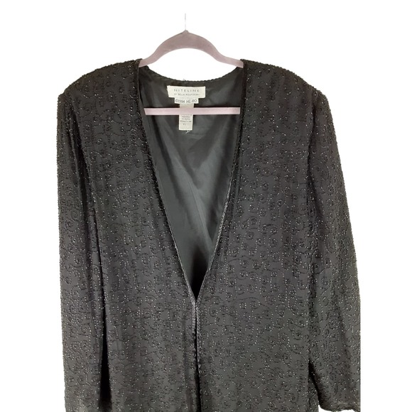 Vintage Niteline by Della Roufogali Black 100% Silk Beaded Blazer Jacket XL - Picture 2 of 12